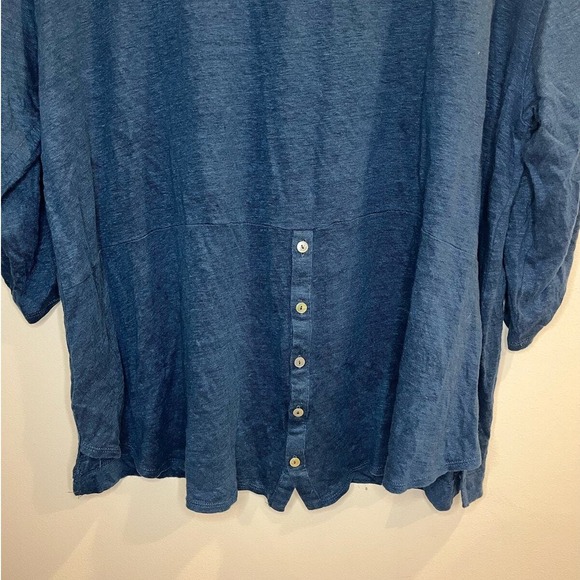 Adrienne Vittadini Womens 2X Blue 100% Linen 3/4 Sleeve Button Back‎ Knit Top - Picture 4 of 7